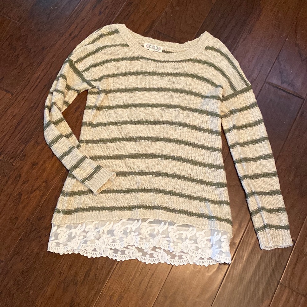 Pink Rose Sweater with Lace Trim